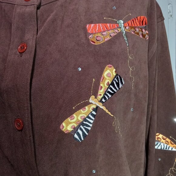 The Quacker Factory Dragonfly Long Sleeve Brown - Picture 7 of 9